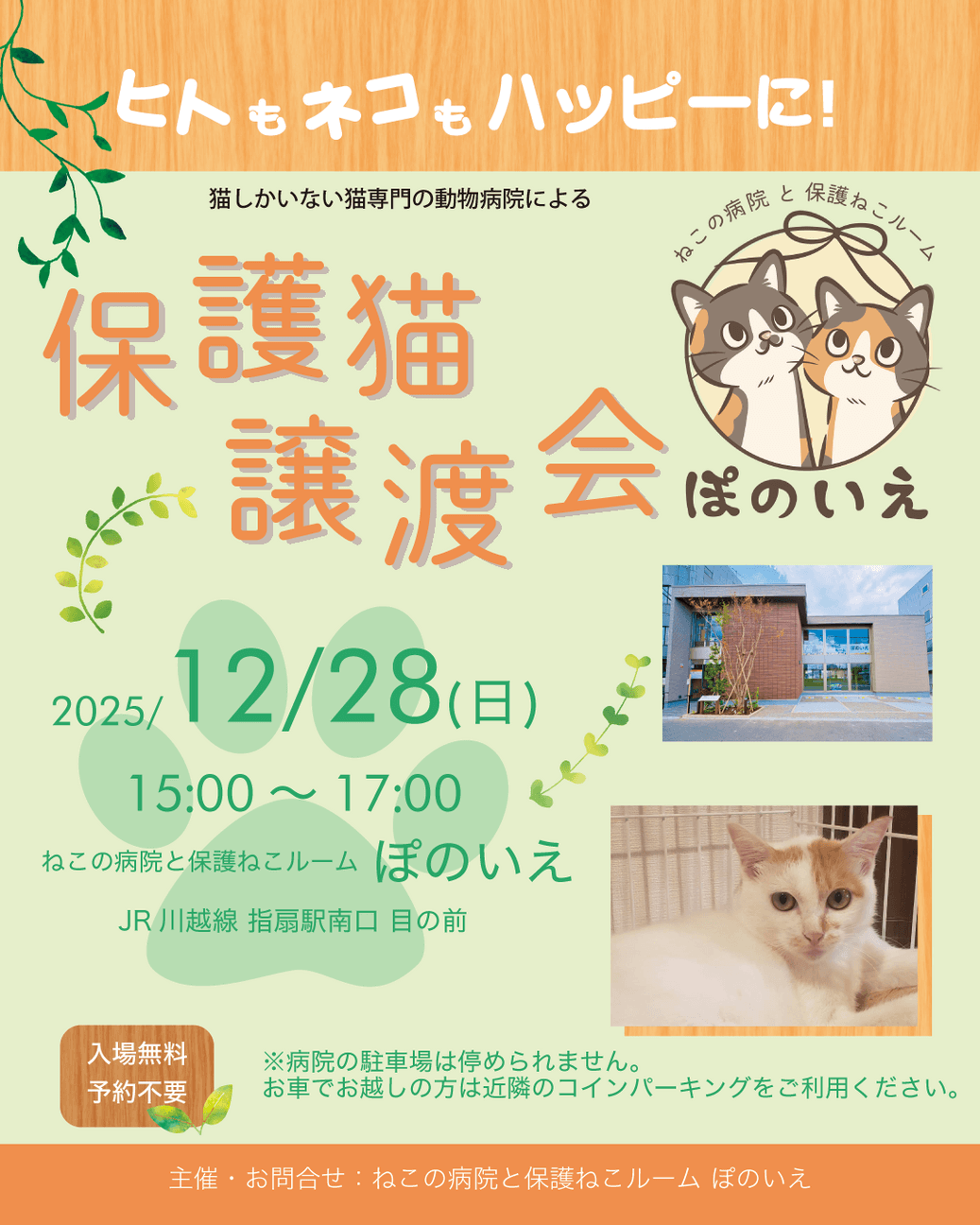 ねこの病院と保護ねこルーム　ぽのいえ保護猫譲渡会