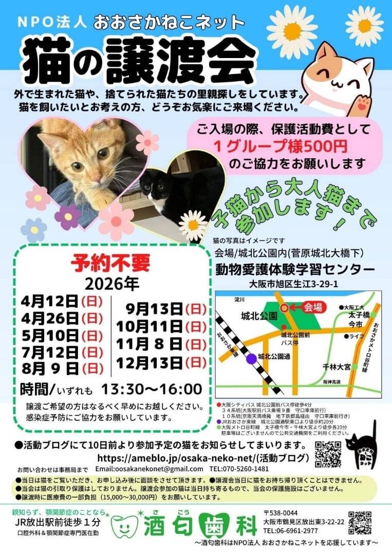 NPO法人　おおさかねこネット　猫の里親会